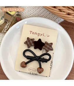 Mallard Style Hair Clip Set with Star & Plaid Design