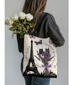 Tote Bag, Paris Eiffel Tower Minimalist Design - Large Capacity Student Shoulder Bag for Tutoring & School