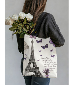 Tote Bag, Paris Eiffel Tower Minimalist Design - Large Capacity Student Shoulder Bag for Tutoring & School