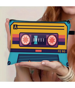 Coin Purse, Ins New Cassette Tape Print Fabric - Zippered Square Bag, Portable Hand Carry & Organizer