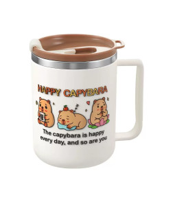 Mug, 304 Stainless Steel Shatterproof Set (Push Lid) - Includes Straw & Spoon, High Aesthetic Cup for Home, Student, Office, Coffee, Tea & Milk (Cappy Style)